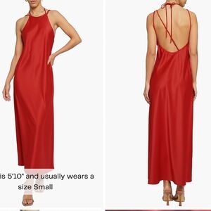 Silk red open back midi dress